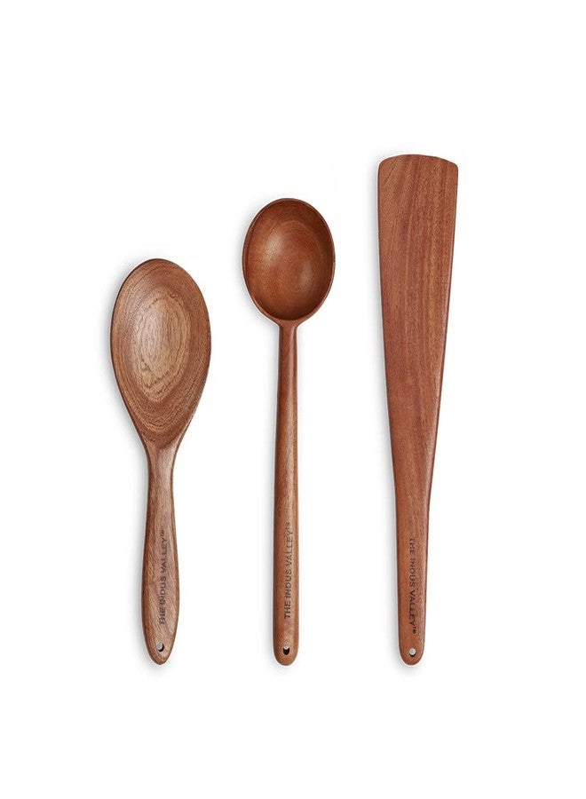 The Indus Valley Neem Wood Ladles - Wooden Flip/Spatula/Ladle For Cooking Dosa/Roti/Chapati | Kitchen Tools | No Harmful Polish | Handmade | Cookware - (Neem Wood, Set Of 3) - 25 Cm - Image 1