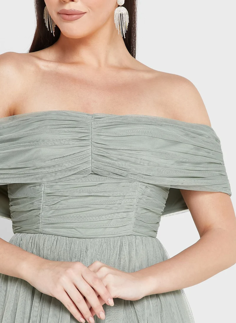 Anaya With Love Bardot Mesh Tiered Dress