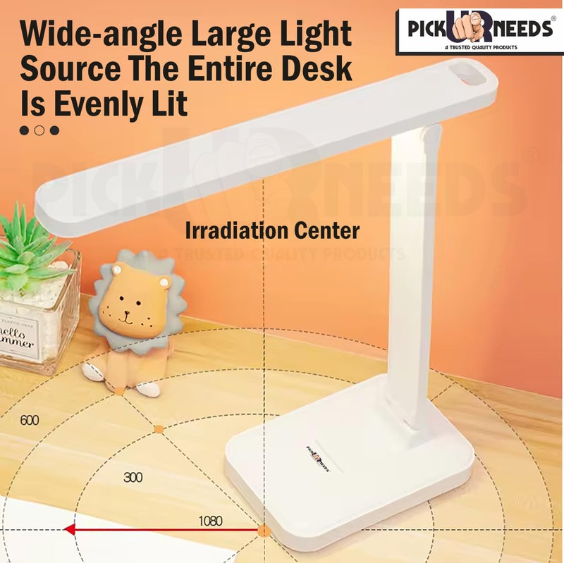 Pick Ur Needs ABS Foldable Rechargeable LED Desk Study Table Lamp with Touch Sensor 3 Level Color Brightness Dimmable, White - Image 2