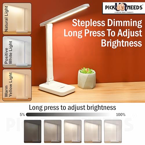 Pick Ur Needs ABS Foldable Rechargeable LED Desk Study Table Lamp with Touch Sensor 3 Level Color Brightness Dimmable, White - Image 5