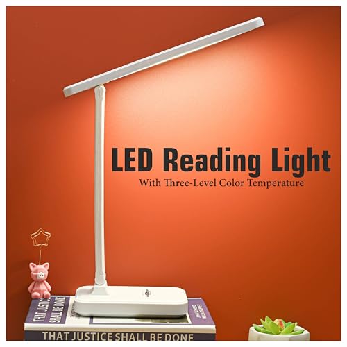 Pick Ur Needs ABS Foldable Rechargeable LED Desk Study Table Lamp with Touch Sensor 3 Level Color Brightness Dimmable, White - Image 1