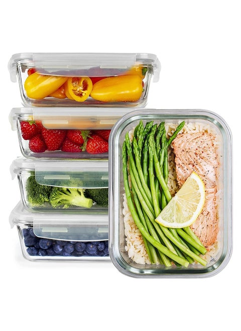Glass Meal Prep Containers - [5 Pack] glass containers with lids - glass storage containers with lids airtight - food prep containers with lids - glass food containers with lids - Glass lunch box
