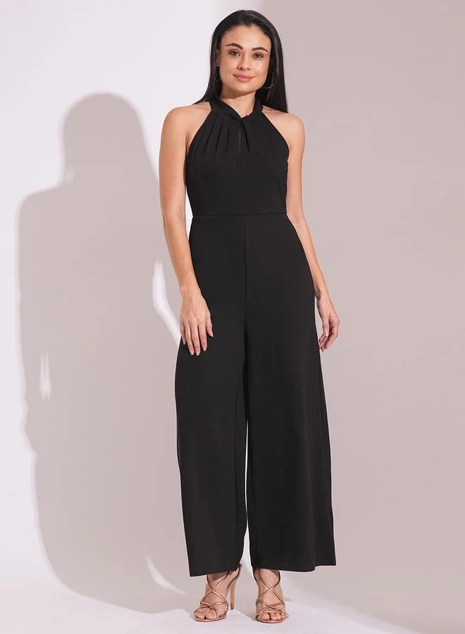 Women Black Halter Neck Wide Leg Jumpsuit