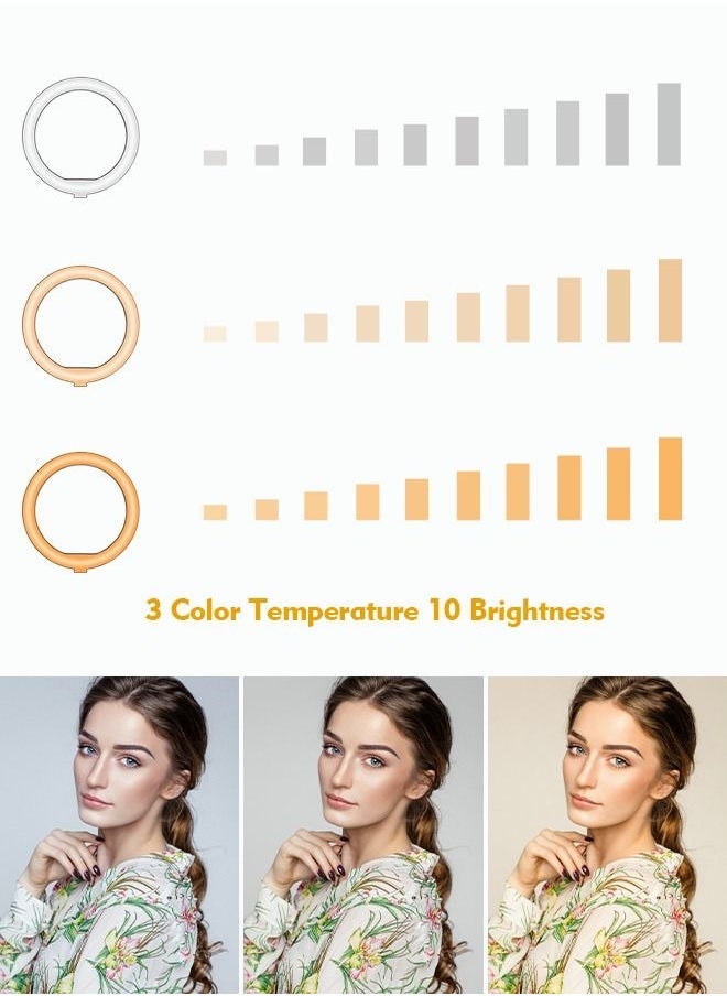 10 Selfie Ring Light with 50 Extendable Tripod Stand  Phone Holders, 3 Color Modes and 11 Brightness Ring Light for Makeup,Video Live Streaming, Compatible with iPhone  Android - Image 3