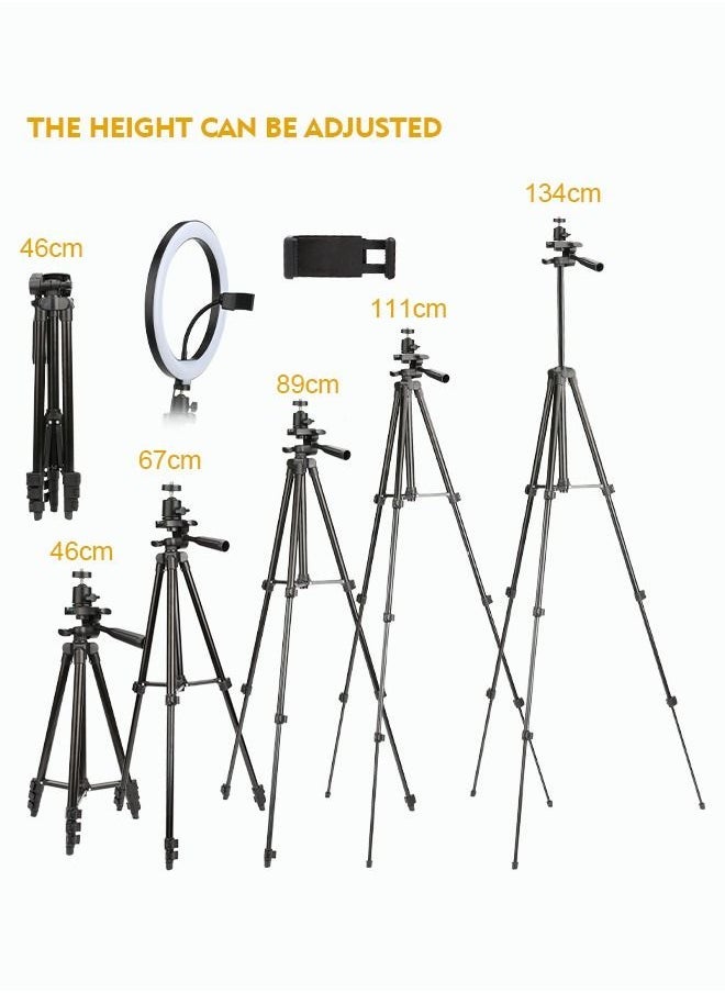 10 Selfie Ring Light with 50 Extendable Tripod Stand  Phone Holders, 3 Color Modes and 11 Brightness Ring Light for Makeup,Video Live Streaming, Compatible with iPhone  Android - Image 2