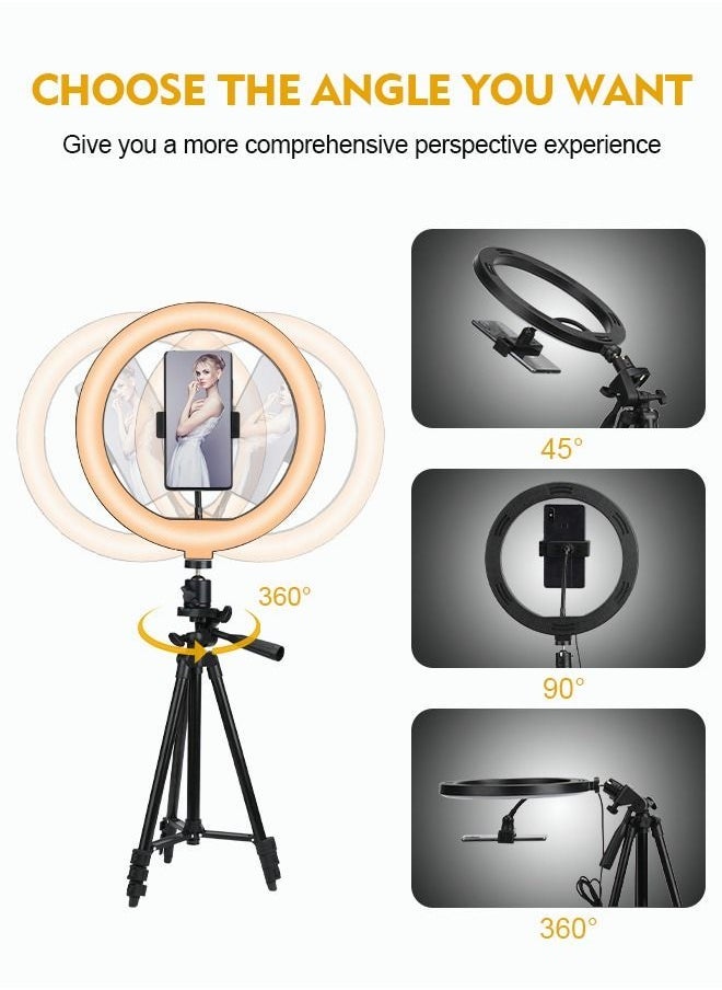 10 Selfie Ring Light with 50 Extendable Tripod Stand  Phone Holders, 3 Color Modes and 11 Brightness Ring Light for Makeup,Video Live Streaming, Compatible with iPhone  Android - Image 4