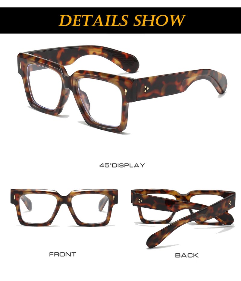 EYLRIM Square Frame Glasses for Women Men Fashion Thick Frame Blue Light Glasses Non Prescription Eyeglasses(Leopard) - Image 5