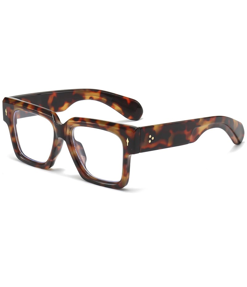 EYLRIM Square Frame Glasses for Women Men Fashion Thick Frame Blue Light Glasses Non Prescription Eyeglasses(Leopard) - Image 1