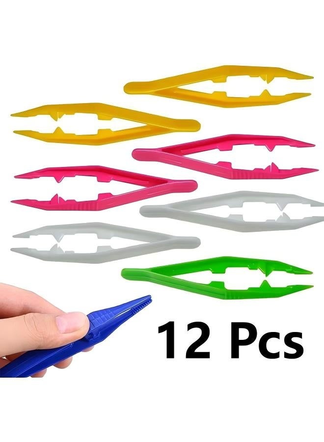 12 قطعة من ملقط البلاستيك خفيف الوزن ذو طرف مدبب مسنن للإسعافات الأولية والأعمال الدقيقة وأعمال الحديقة - Image 1