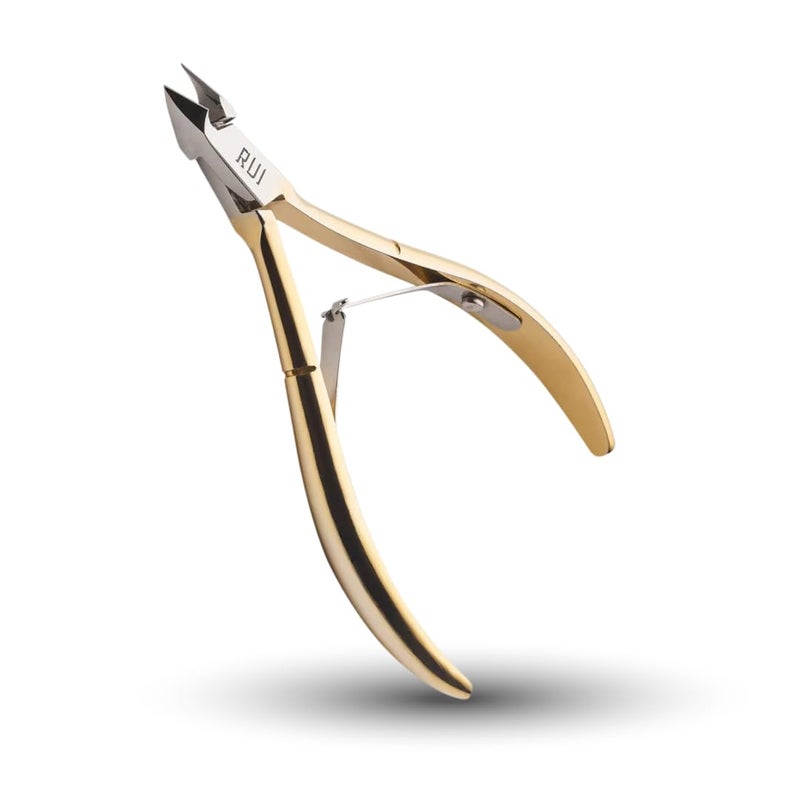 Rui Smiths Professional Cuticle Nippers, Gold-Plated Carbon Steel, French Handle, Double Spring, 6mm Jaw (Full Jaw) - Image 1