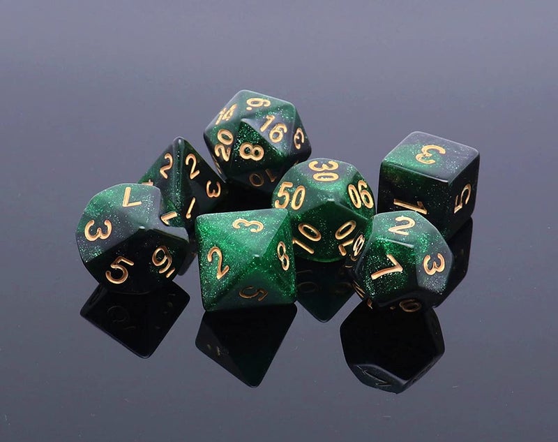 CREEBUY Polyhedral DND Dice Set Glitter Dice for Dungeon and Dragons D&D RPG Role Playing Games Green Mix Black Nebula Dice - Image 3