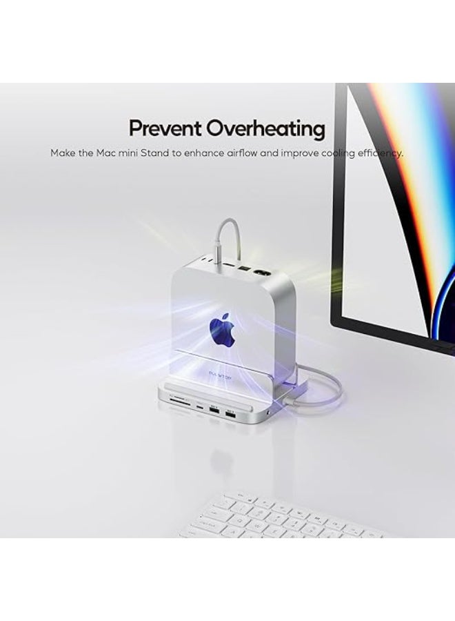 PULWTOP Mac mini M4 Dock with 4TB M.2 SSD Enclosure, 8-in-1 Aluminum Vertical USB-C Hub for Mac mini M4 Pro Hub Stand with USB-A/C 3.2 10Gbps, 2xUSB-A 2.0, 3.5mm Audio, SD/TF Slots (SSD NOT Included) - Image 2