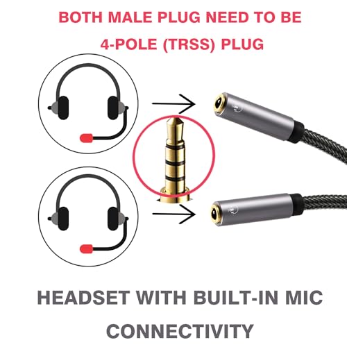 DUKABEL دوكابل موزع سماعات رأس طويل (4 قدم / 1.2 متر) كابل موزع 4-قطب TRRS 3.5 Y محمي 2-طريقة أنثوي إلى ذكر محول سماعات ستيريو صوتي / مضفر نايلون كريستالي / مطلي بالذهب 24 قيراط / 99.99% OFC 4N - Image 2