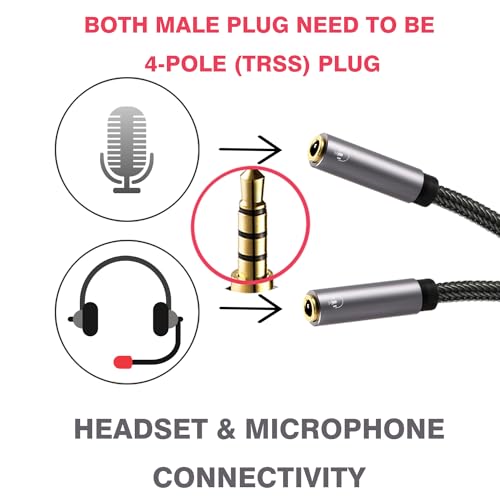 DUKABEL دوكابل موزع سماعات رأس طويل (4 قدم / 1.2 متر) كابل موزع 4-قطب TRRS 3.5 Y محمي 2-طريقة أنثوي إلى ذكر محول سماعات ستيريو صوتي / مضفر نايلون كريستالي / مطلي بالذهب 24 قيراط / 99.99% OFC 4N - Image 3