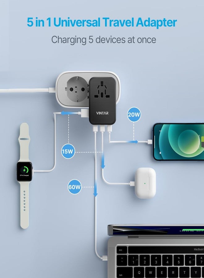 VINTAR Universal Travel Adapter, 100W GaN International Power Adapter with 3 USB C PD and 1 USB A QC, All in One Plug Adapter, Travel Adapter Worldwide for EU/UK/USA/AUS(Type C/G/A/I) - Image 4