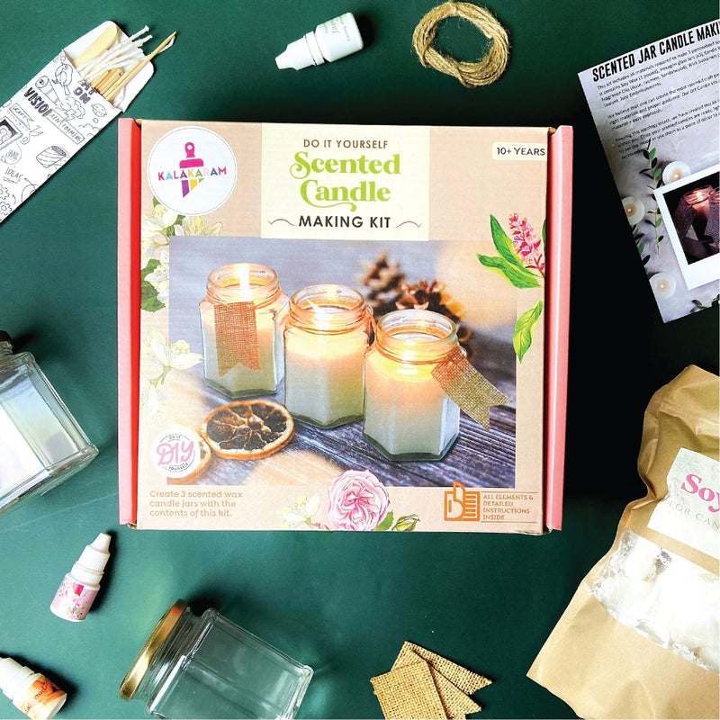 Kalakaram Scented Jar Candle Kit | DIY Candle Making Activity Kit for Kids & Adults with Pure & Natural Ingredients | Beginner-Friendly | Ideal for Diwali, Birthday Gifts, & Home Decor, Craft Kit - Image 2