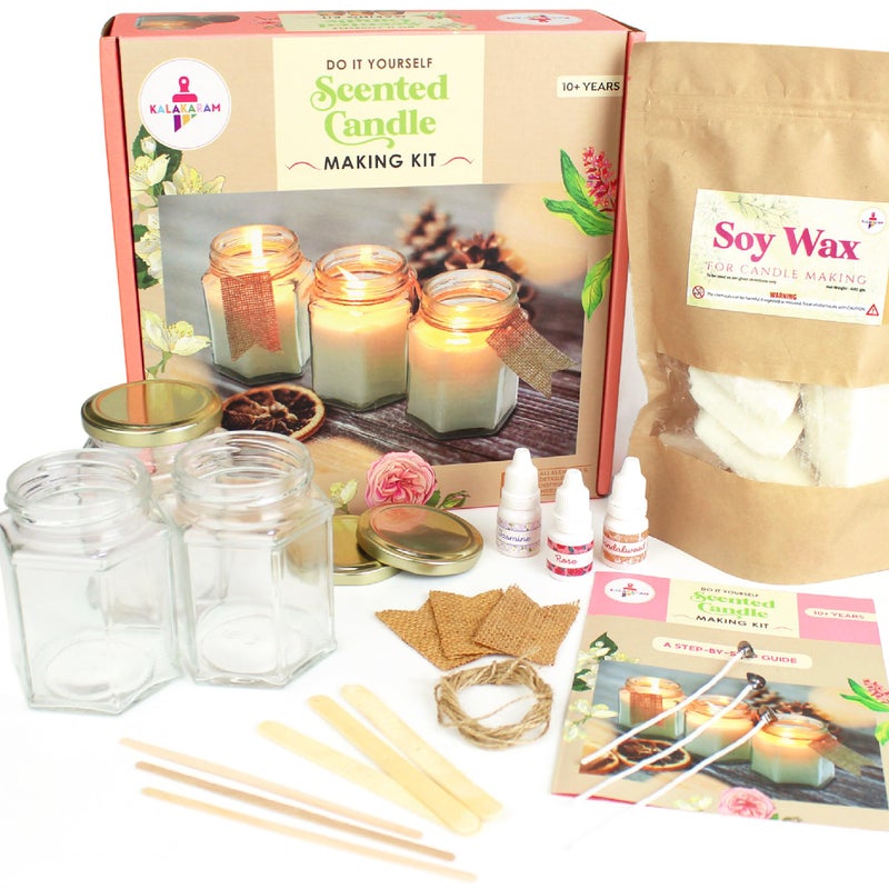Kalakaram Scented Jar Candle Kit | DIY Candle Making Activity Kit for Kids & Adults with Pure & Natural Ingredients | Beginner-Friendly | Ideal for Diwali, Birthday Gifts, & Home Decor, Craft Kit - Image 1