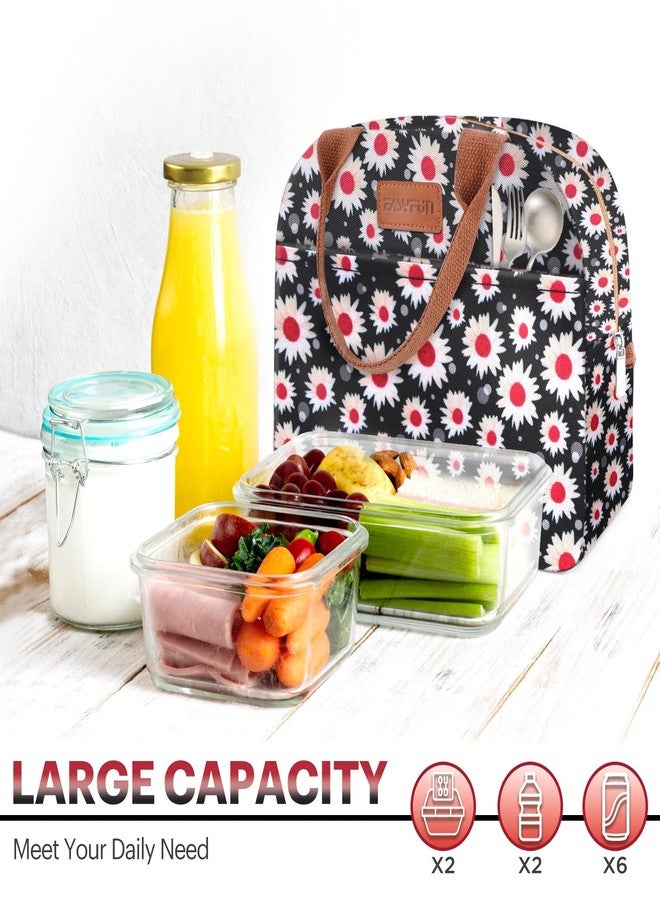 Easyfun Lunch Bag for Women & Men Adult Insulated Lunch Box, Small Leakproof Cooler Food Lunch Containers Reusable High Capacity Lunch Tote Bags for Work, Travel, Outdoor (Red Flower) - Image 3
