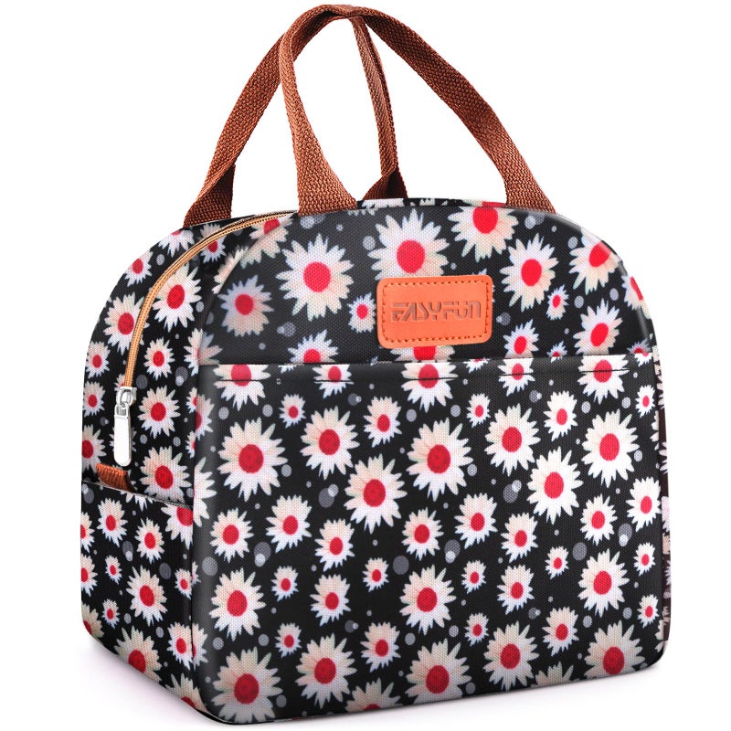 Easyfun Lunch Bag for Women & Men Adult Insulated Lunch Box, Small Leakproof Cooler Food Lunch Containers Reusable High Capacity Lunch Tote Bags for Work, Travel, Outdoor (Red Flower) - Image 1
