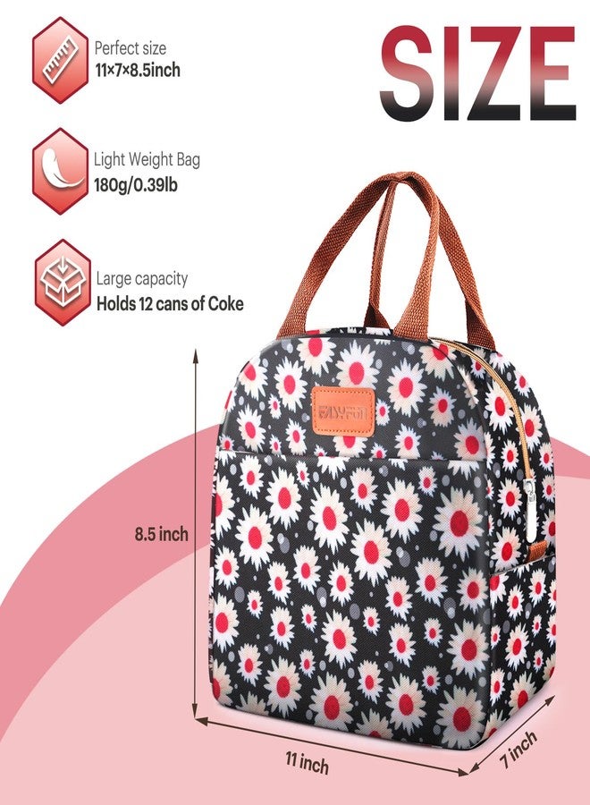 Easyfun Lunch Bag for Women & Men Adult Insulated Lunch Box, Small Leakproof Cooler Food Lunch Containers Reusable High Capacity Lunch Tote Bags for Work, Travel, Outdoor (Red Flower) - Image 2