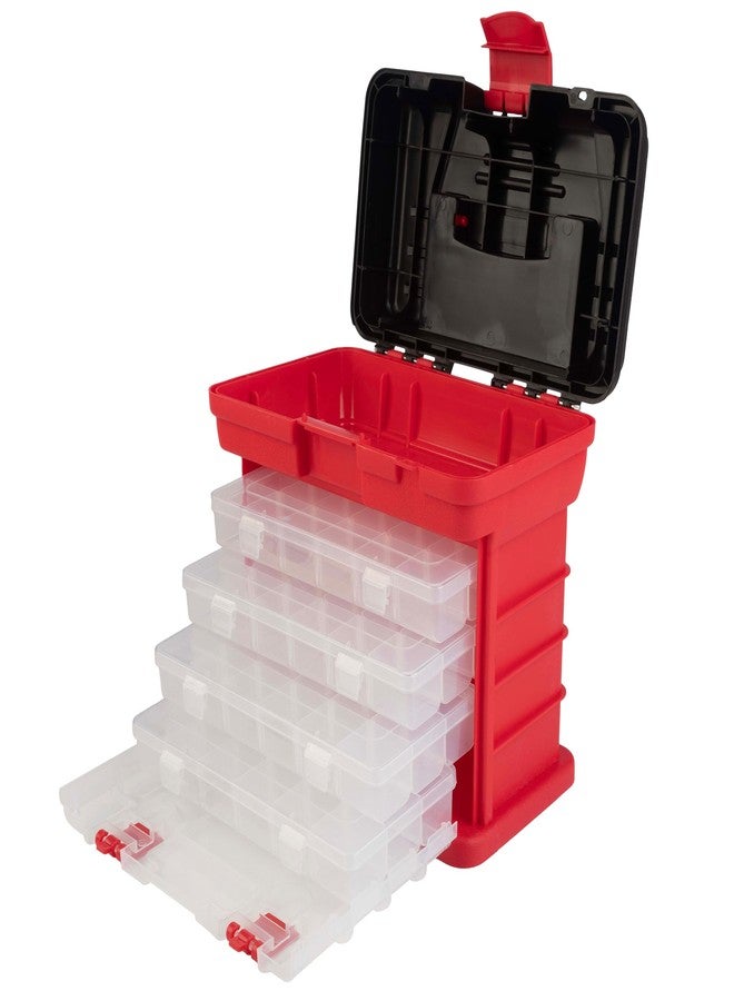 Stalwart Portable Tool Box - Small Parts Organizer with Drawers and Customizable Compartments for Hardware, Fishing Tackle, Beads, or Crafts (Red)