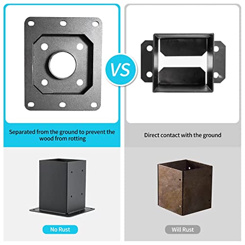 AXWHYS 4x4 Post Base 2 Pcs, (Inner Size 3.6x3.6) Post Anchors, 13GA Thick Solid Steel & Black Powder Coated,Deck Post Brackets Support Deck Base Plate Pergola Brackets Fence Kit Mailbox Mount - Image 5
