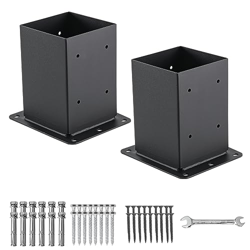 AXWHYS 4x4 Post Base 2 Pcs, (Inner Size 3.6x3.6) Post Anchors, 13GA Thick Solid Steel & Black Powder Coated,Deck Post Brackets Support Deck Base Plate Pergola Brackets Fence Kit Mailbox Mount - Image 1