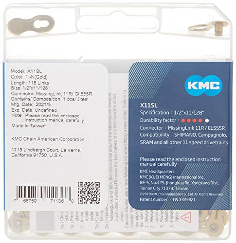 KMC X11 Chain 11-Speed SL-Series | Mountain Bike/Road/Gravel | Shimano, SRAM, Campagnolo Compatible | Missing Link Included | Gold Titainim Nitride Coat - Image 2