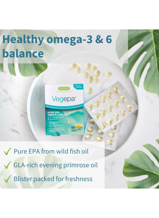 Vegepa Omega 3 Wild Fish Oil & Evening Primrose Oil Blend, 560 mg EPA Plus GLA, 60 Small Softgels