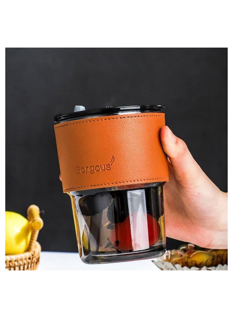 Gorgous 450ml Glass Cup Heat-Resistant Leather Cover Coffee Mug For Tea Wine Glass Milk Water Cup With Lid Office Travel Cup - Image 3