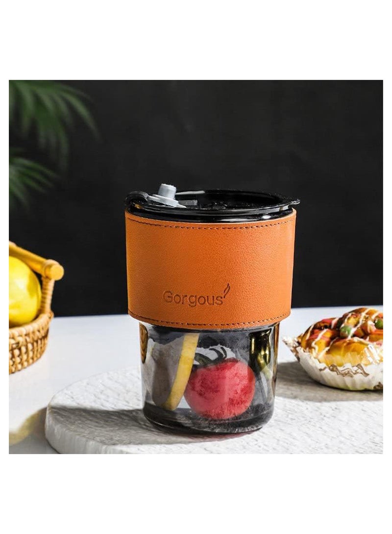 Gorgous 450ml Glass Cup Heat-Resistant Leather Cover Coffee Mug For Tea Wine Glass Milk Water Cup With Lid Office Travel Cup - Image 2