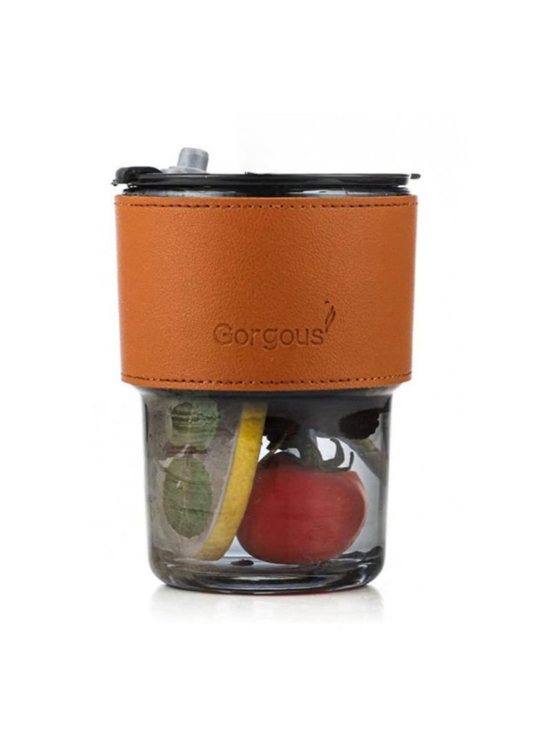 Gorgous 450ml Glass Cup Heat-Resistant Leather Cover Coffee Mug For Tea Wine Glass Milk Water Cup With Lid Office Travel Cup - Image 1