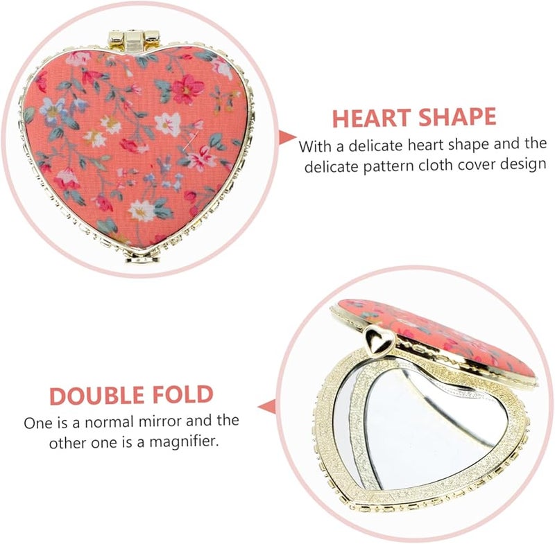 Pink Heart Shape Foldable Double Sided Travel Makeup Mirror Compact 6 5x6 5cm - Image 3