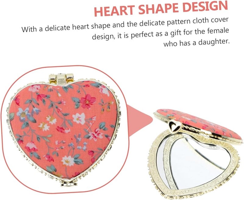 Pink Heart Shape Foldable Double Sided Travel Makeup Mirror Compact 6 5x6 5cm - Image 5