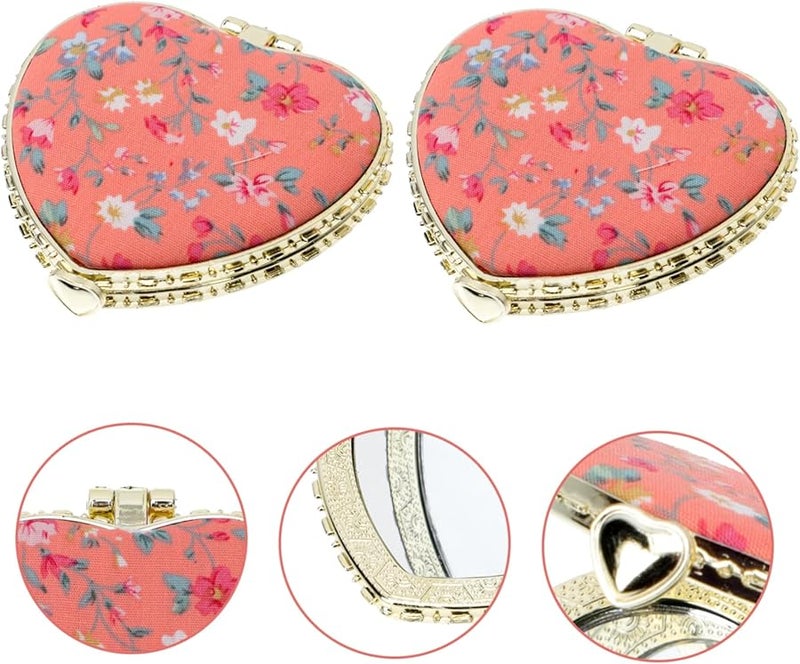 Pink Heart Shape Foldable Double Sided Travel Makeup Mirror Compact 6 5x6 5cm - Image 4