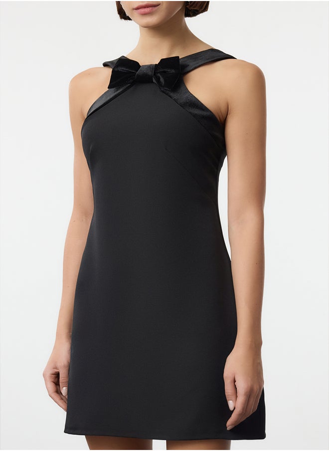 trendyol Black A-Line Bow Detail Woven Stylish Mini Evening Dress TPRAW25EL00138  - Image 3