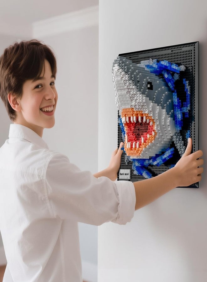 مكعبات بناء جدارية على شكل سمكة قرش من بي إن جي للبالغين، مجموعة نماذج حيوانات لتزيين الحائط أو عرض الطاولة، هدية لعبة إبداعية للمراهقين من سن 14 عامًا فما فوق، غير متوافقة مع (2166 قطعة) - Image 3