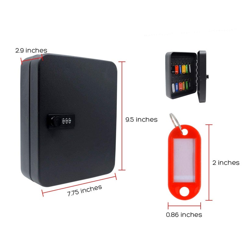 oddpod 48 Keys Numeric Lock Metal WallMount Security Key BoxSafe Cabinet with Key Tags Black - Image 3