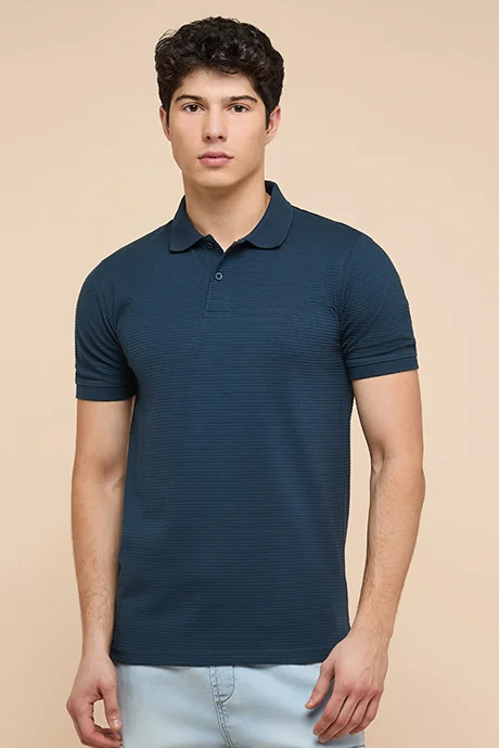 أر أند بي Textured Polo T-Shirt with Short Sleeves