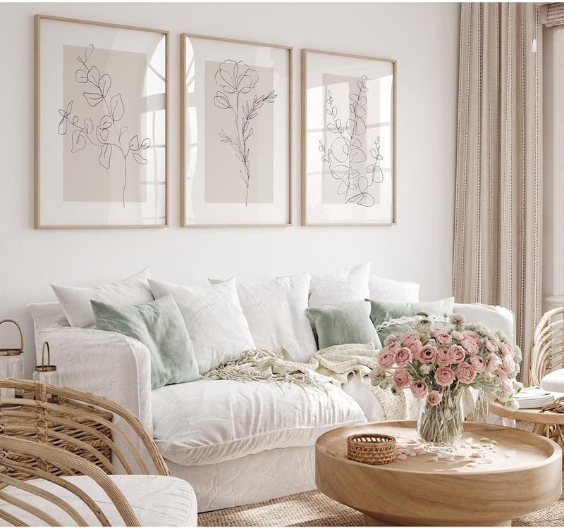Youillne Neutral Botanical Prints Wall Art Flower Minimalist Canvas Wall Decor Vintage Line Wall Art Floral Plant Painting Pictures Beige Boho Artwork Farmhouse Poster for Bedroom 16x24 Inch Unframed Set of 3 - Image 3