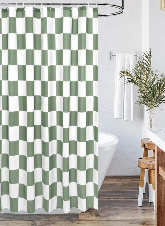 YMHPRIDE Checkered Shower Curtain, 71x71 Inch Green and White Shower Curtains for Bathroom, Cute Retro Checkerboard Shower-Curtains Vintage Classic Waterproof Washable Polyester Fabric for Bathtub Home Decor - Image 1