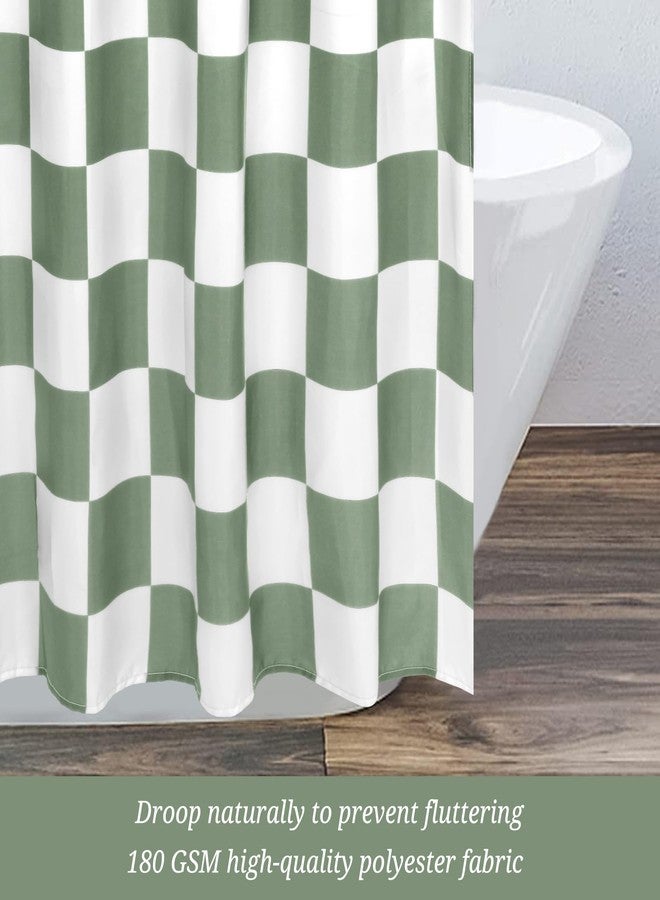 YMHPRIDE Checkered Shower Curtain, 71x71 Inch Green and White Shower Curtains for Bathroom, Cute Retro Checkerboard Shower-Curtains Vintage Classic Waterproof Washable Polyester Fabric for Bathtub Home Decor - Image 4