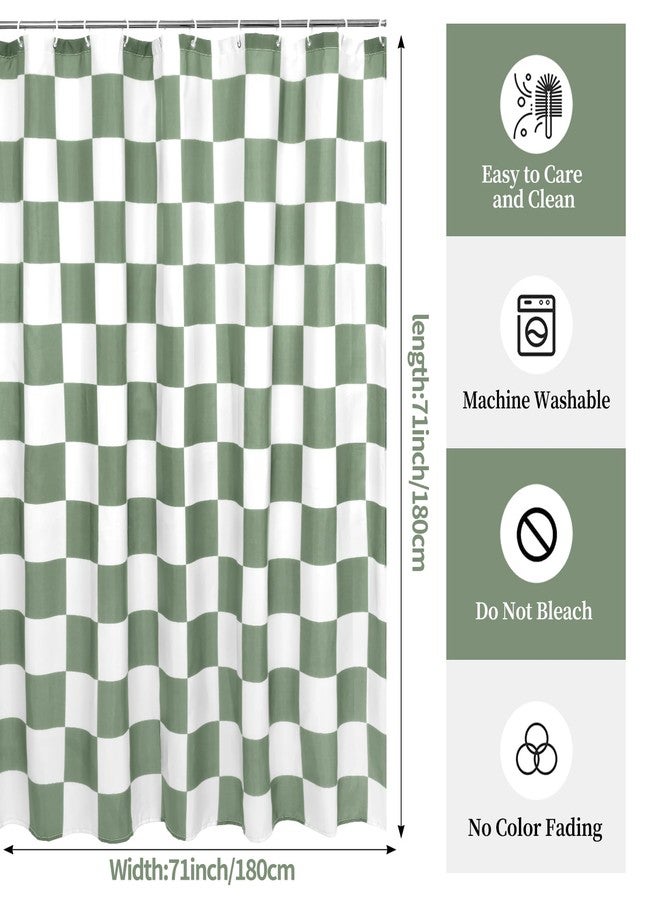 YMHPRIDE Checkered Shower Curtain, 71x71 Inch Green and White Shower Curtains for Bathroom, Cute Retro Checkerboard Shower-Curtains Vintage Classic Waterproof Washable Polyester Fabric for Bathtub Home Decor - Image 2