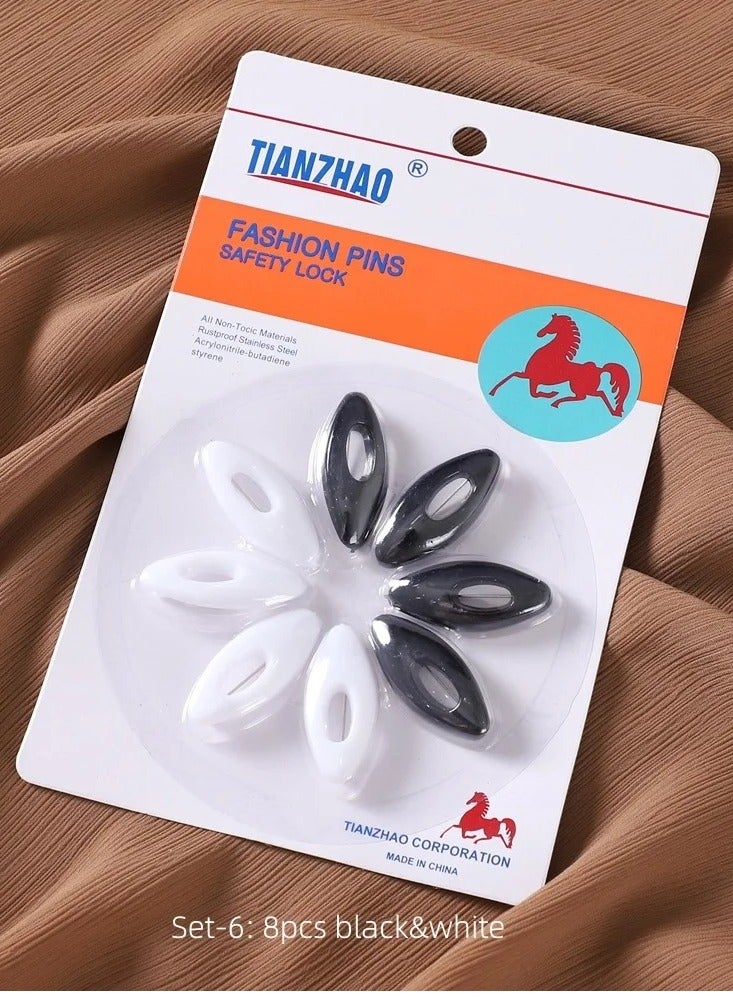 TIANZHAN Set of 8 security hijab pins with black and white - Image 1