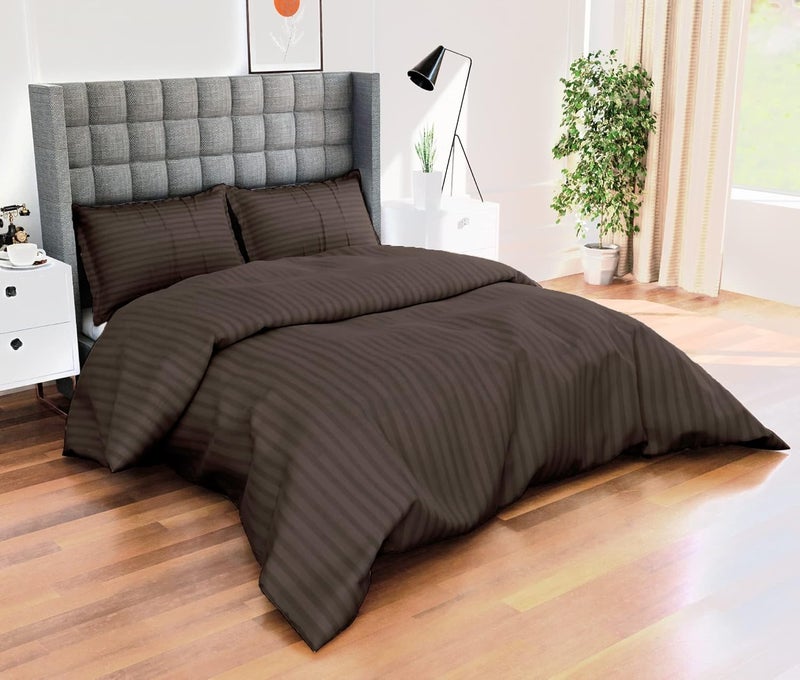AJISH Duvet Cover King Size 310 TC Cotton Stripe Pattern with 2 Pillow Cover Bed Blanket Cover Quilt Cover Rajai Cover Comforter Cover Brown King Duvet Cover 102 X 110 Inch - Image 2