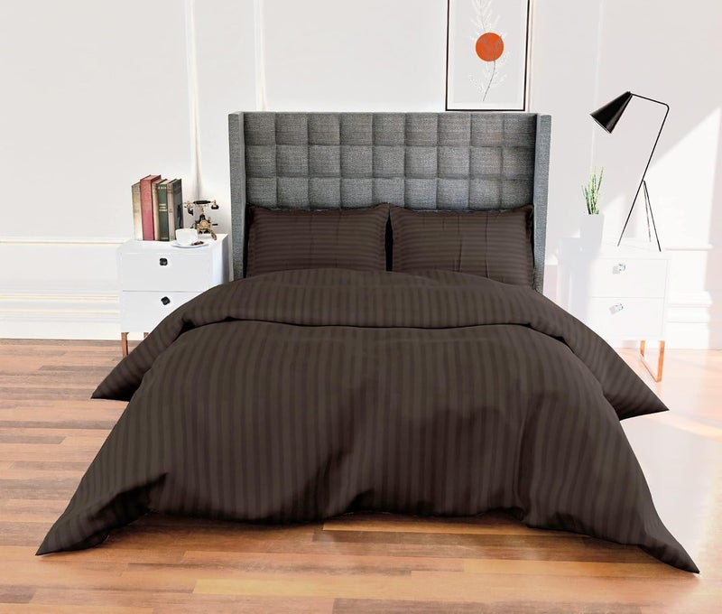 AJISH Duvet Cover King Size 310 TC Cotton Stripe Pattern with 2 Pillow Cover Bed Blanket Cover Quilt Cover Rajai Cover Comforter Cover Brown King Duvet Cover 102 X 110 Inch - Image 1