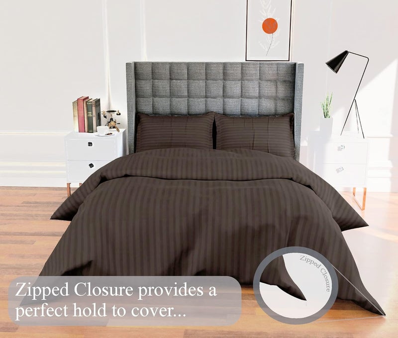 AJISH Duvet Cover King Size 310 TC Cotton Stripe Pattern with 2 Pillow Cover Bed Blanket Cover Quilt Cover Rajai Cover Comforter Cover Brown King Duvet Cover 102 X 110 Inch - Image 3