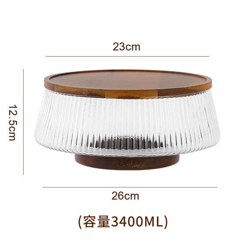 Ins Simple Glass Fruit Plate Salad Bowl High-Value Transparent Glass Bowl Acacia Wood Base No. 5 Salad Bowl - Image 1