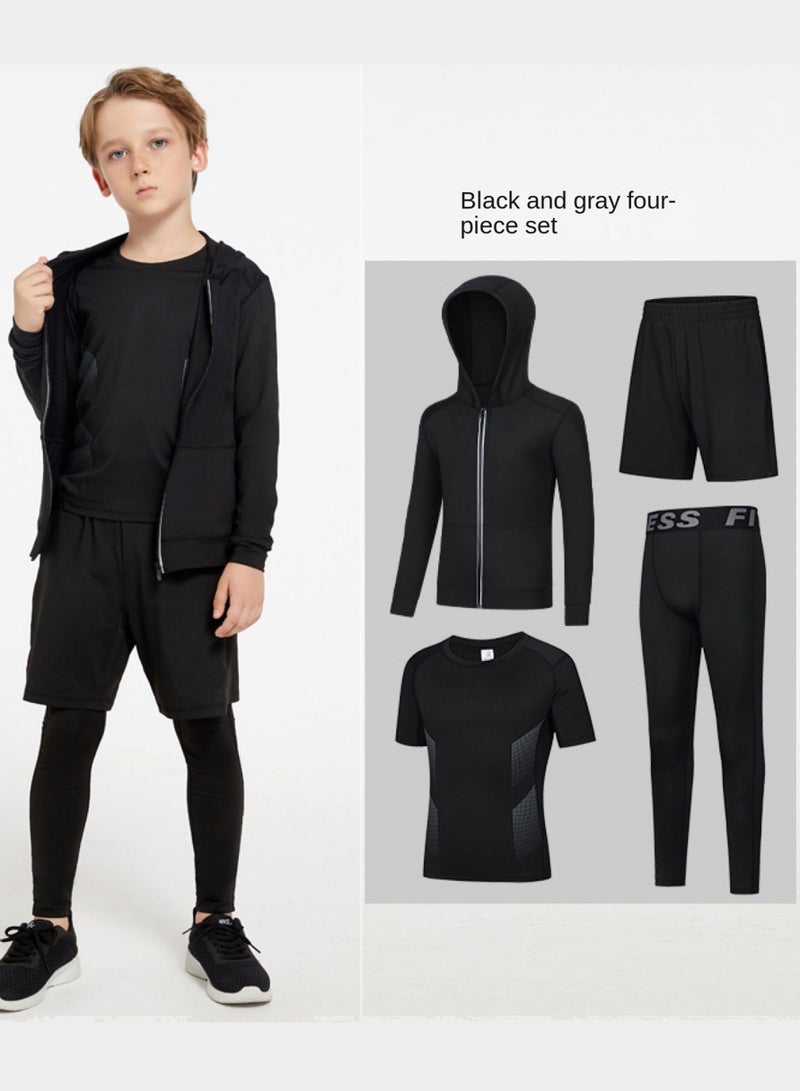 luluesses 4 Piece Boys Sports Quick Dry Long Sleeve Leggings Gym Clothes Basketball  - Image 1