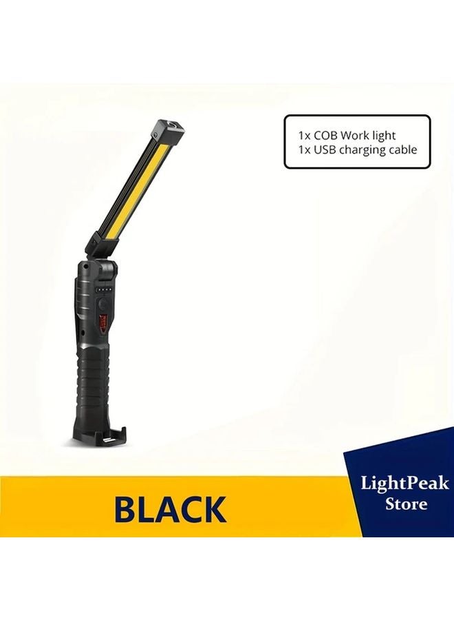 Black Portable LED Flashlight USB Rechargeable 18650 Camping Light Magnet Hook Rotatable 7 Modes - Image 1